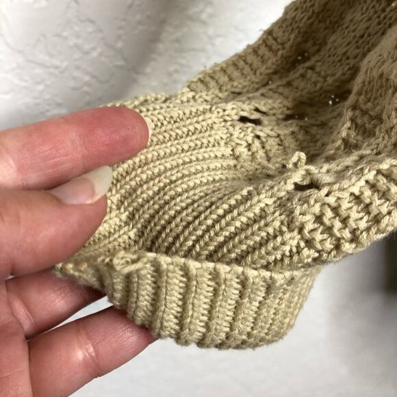 II Sisters tan open crochet knit v neck hooded sweater tunic size M/L - Picture 7 of 16